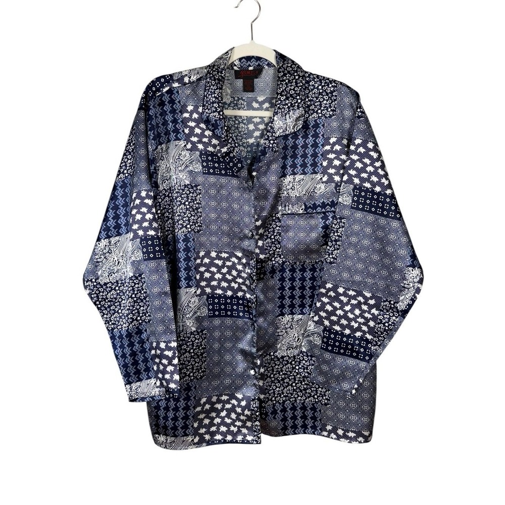 Vintage Y2K Gomez Patchwork Button Down Shirt Size Large Bohemian 90s Artsy